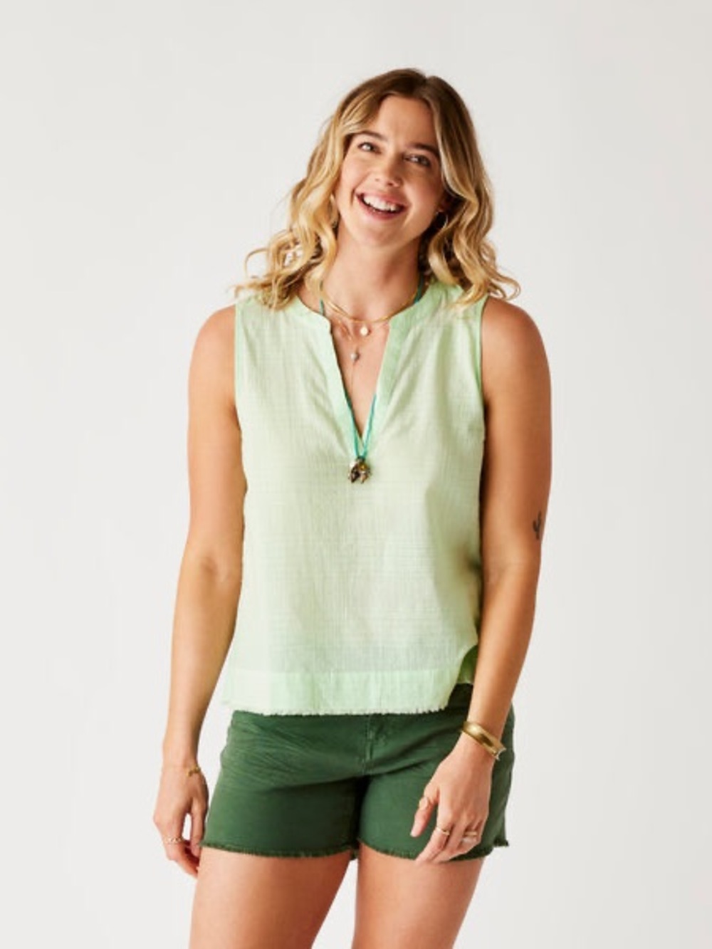 Carve Designs Dylan Textured Tank Lime Green Gauze 100% Organic Cotton Top - L